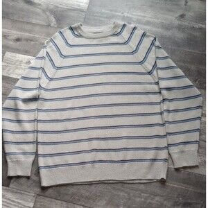 Transnine Men's M Wool Blend Gray & Blue Striped Wool Blend  Sweater, Vtg